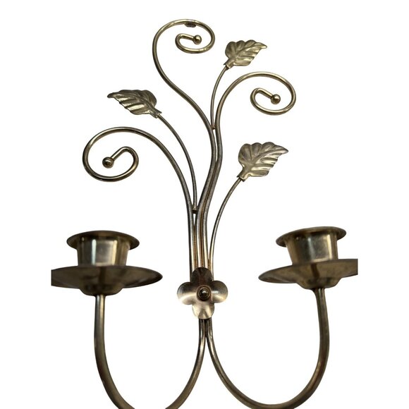 Pair VTG Gold Brass Wall Candle Holders Sconces Leaf scroll Hollywood Regency - Picture 10 of 13